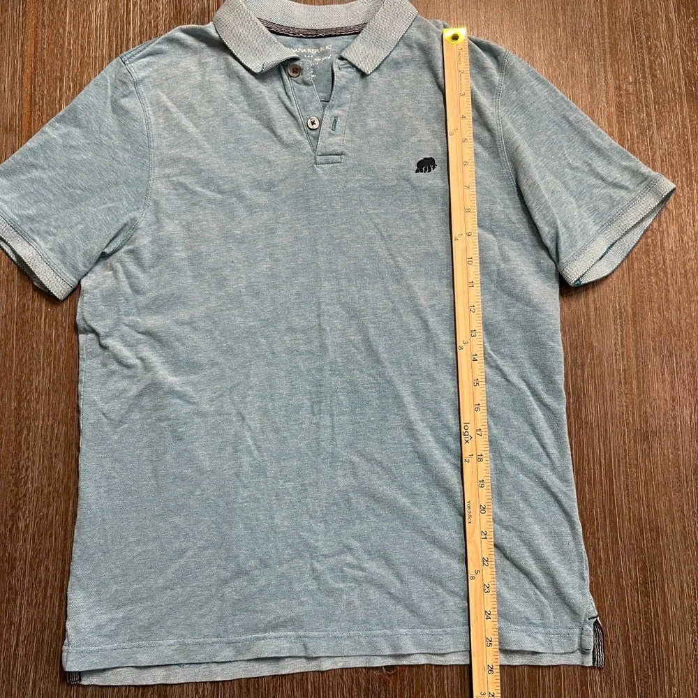 Banana Republic Mens L Blue Short‎ Sleeve Polo Shirt Embroidered Bear Logo